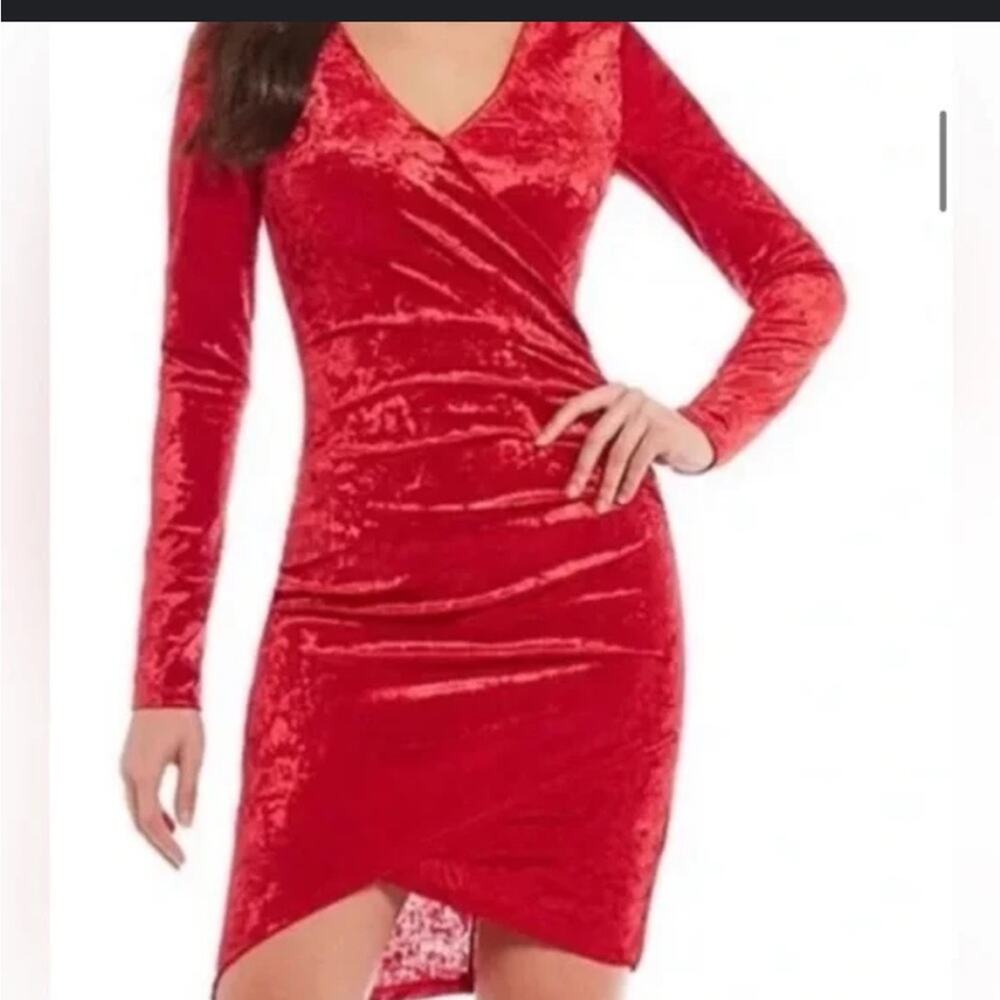Gianni Bini Red Velvet Long Sleeve Short Dress Small V Neck